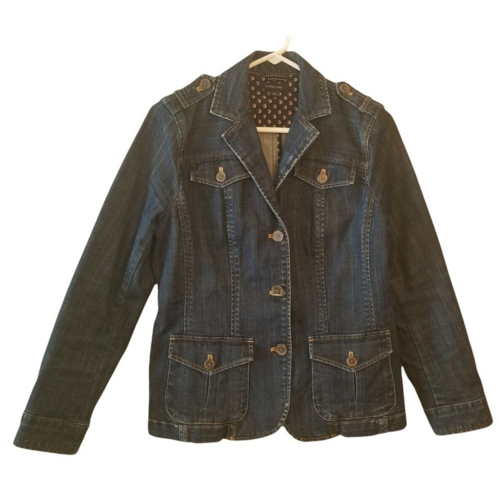 LANDS END Denim Women's Jean Jacket Stretch Copper Size 8 PIT TO PIT 20 IN